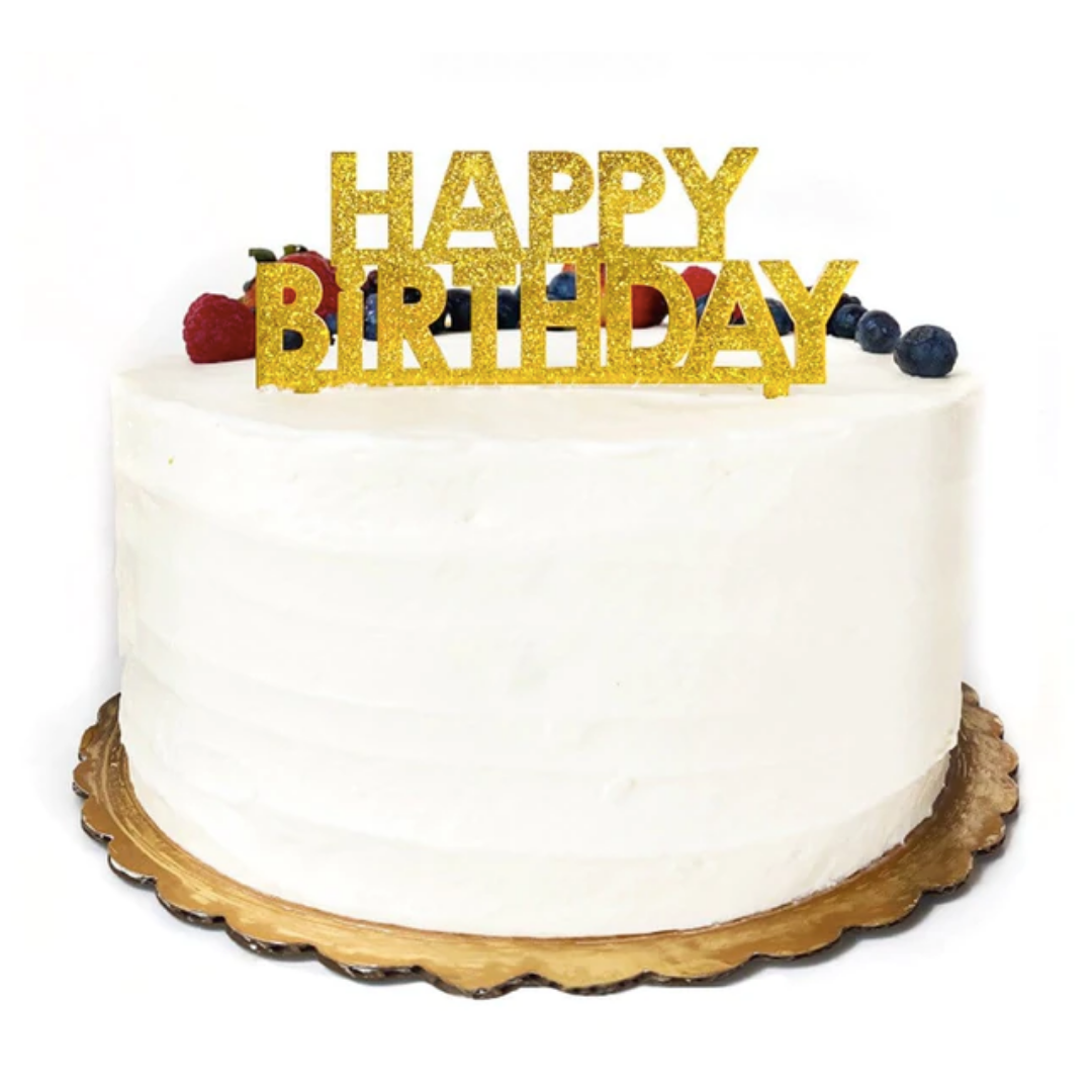 Gold Glitter Happy Birthday Cake Toppers 1 ct – Denela Desserts, LLC