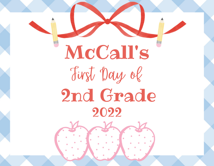 First Day Sign Apple and Bow Printable
