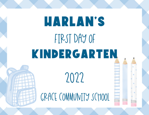 First Day of School Blue Gingham Printable