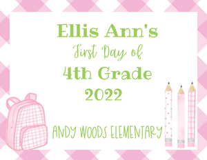 First Day of School Sign Pink Gingham Printable
